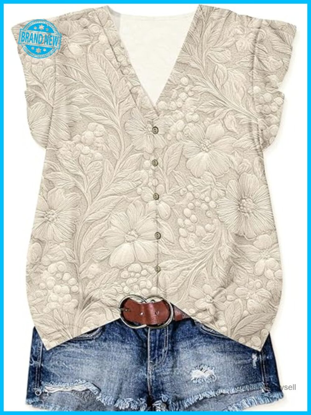 Dressy Casual Summer Floral V Neck Ruffle Short Sleeve Tunic Blouse Top